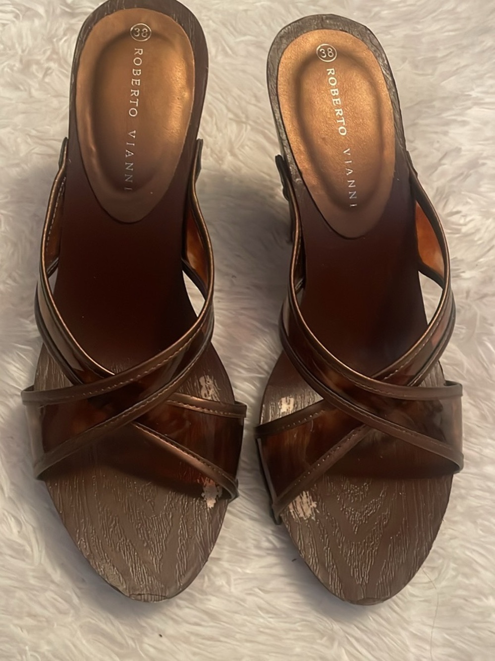 Brown Leather Crisscross Slide Mules